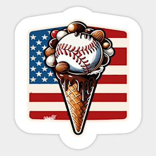 Patriotic Ice Cream Cone American Flag Baseball Sticker